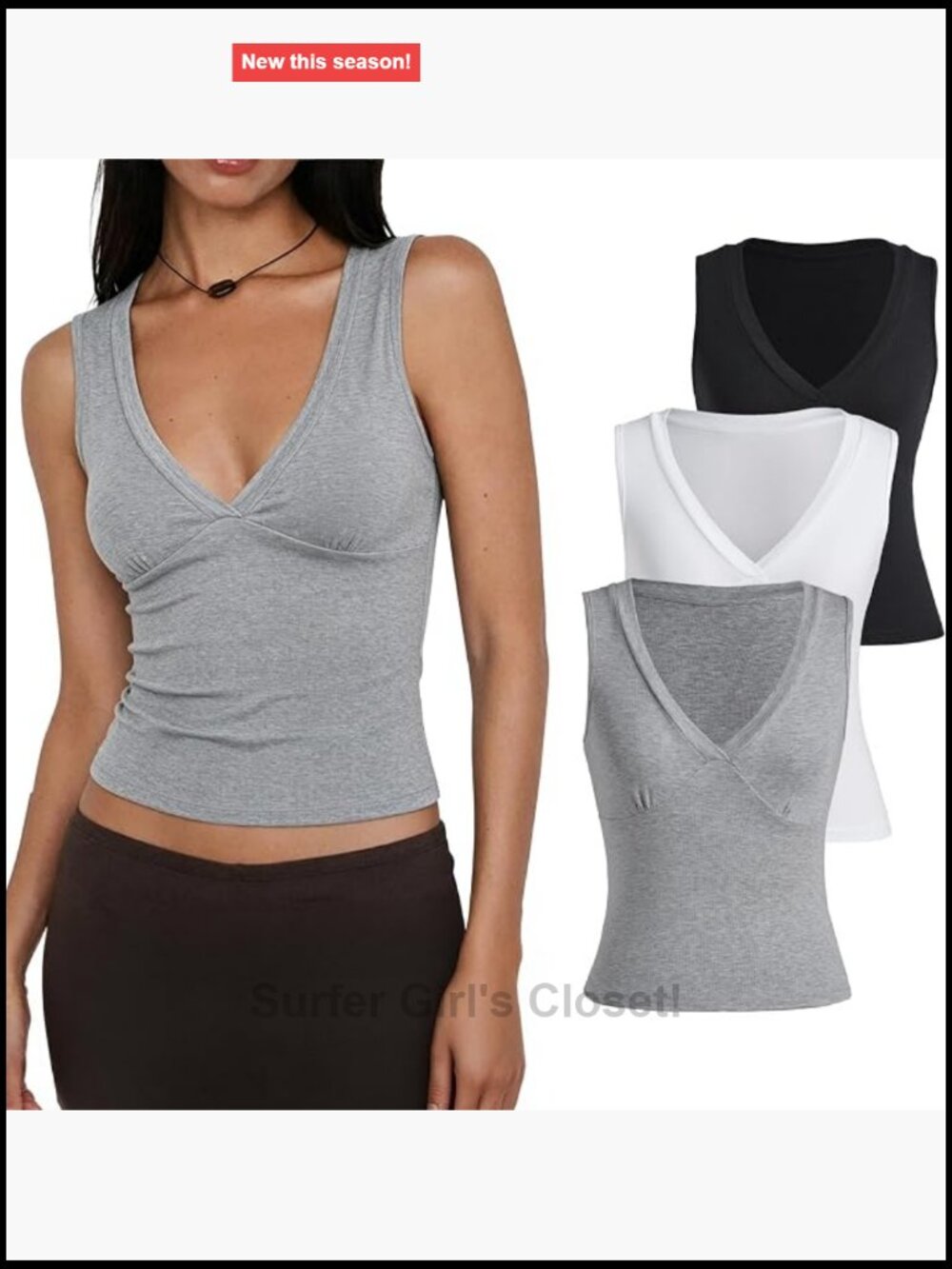 3 Pack Women's V Neck Crop Tank Tops Sleeveless Fitted Summer Tops